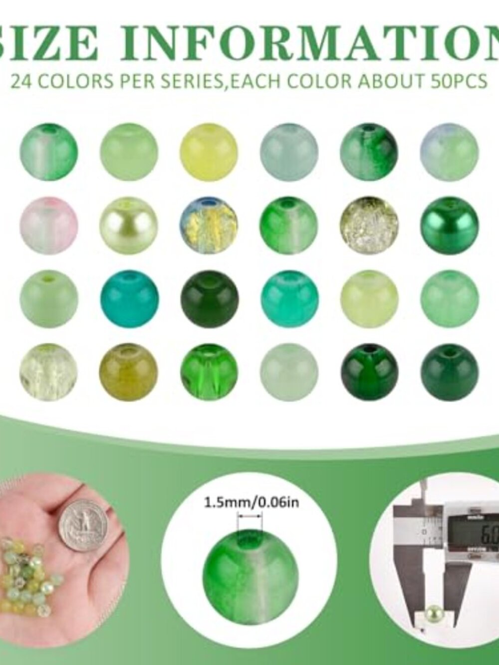 About 1200PCS 6mm Glass Beads Bracelet Making Kit,24 Assorted Green Nature - Picture 2 of 3